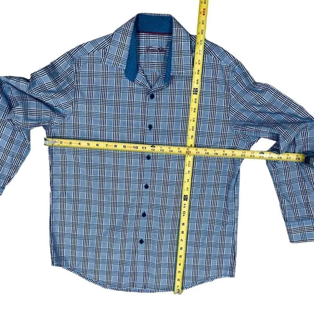 Tasso Elba Blue Plaid Buttons Down Long Sleeve Flip Cuff Sz M (15-151/2) Shirt